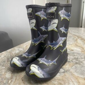 Joules Junior Roll Up Sharks Printed Rubber Rain  Waterproof Boots Kids US 13